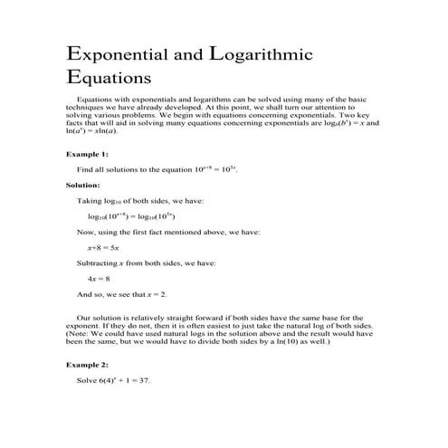 Exp log equations | PDF