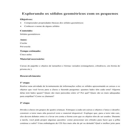 Explorando os sólidos geométricos com os pequenos