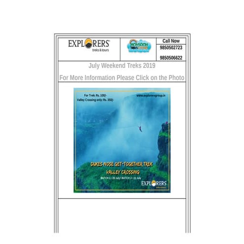 Explorers july weekend treks 2019