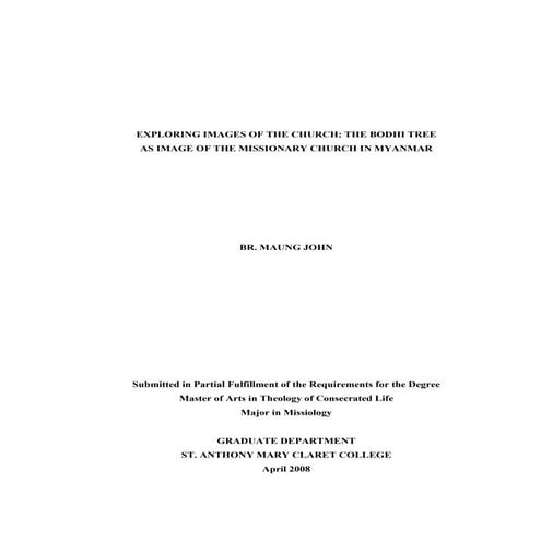 Exploring Images Of The Church: Church as Bodhi Tree in Myanmar