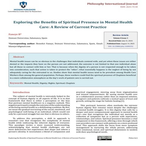 Exploring the Benefits of Spiritual Presence in Mental Health Care: A ...