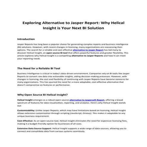 Exploring Alternative to Jasper Report Choose Helical Insight Your Next ...