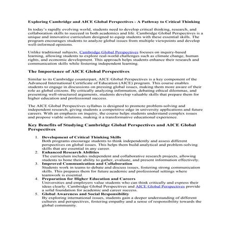 Exploring Cambridge and AICE Global Perspectives - A Pathway to Critical Thin...