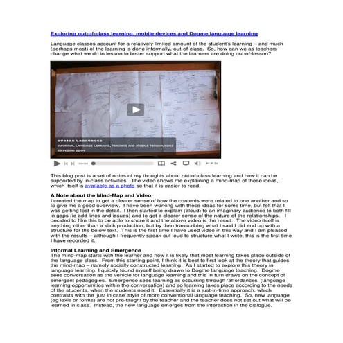 Exploring out of-class learning - mobile devices - dogme language learning