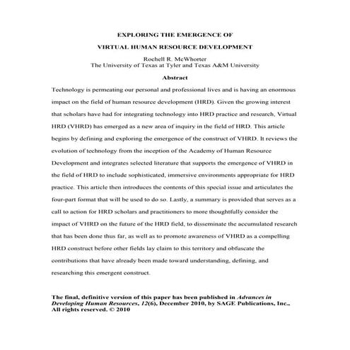 Exploring the emergence of virtual human resource development