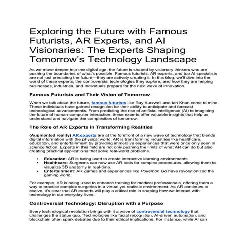 Exploring the Future with Famous Futurists, AR Experts, and AI Visionaries
