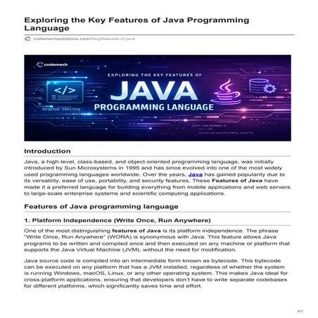 Comprehensive Overview of Java Programming Language Features and ...