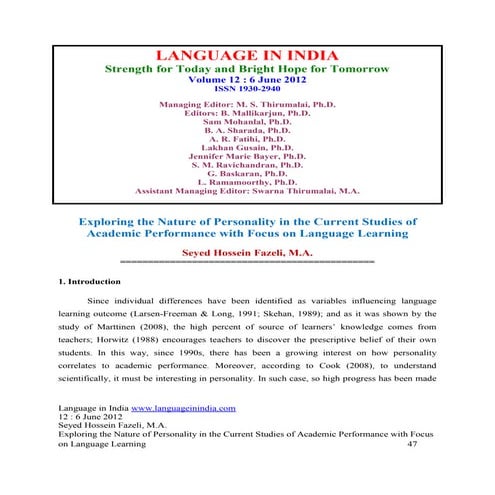 Exploring the nature of personality in the current studies of academic perfor...