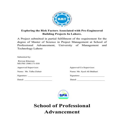 Exploring the risk factors associated with peb projects in lahore.