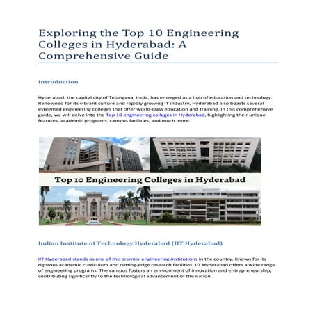 Discover Top 10 Engineering Colleges In Hyderabad  ​