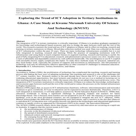 Exploring the trend of ict adoption in tertiary institutions in ghana a case ...