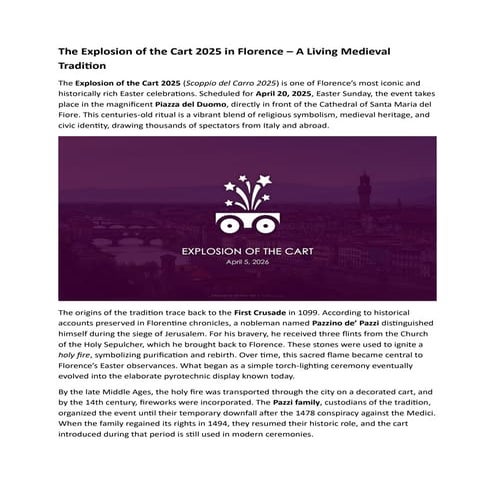 The Explosion of the Cart 2025 in Florence – A Living Medieval Tradition