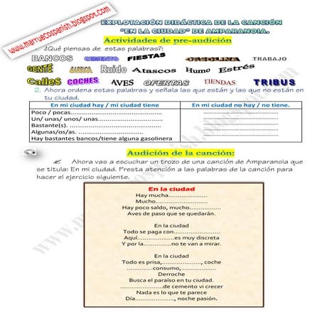 Explotación didáctica de la canción EN LA CIUDAD de AMPARANOIA