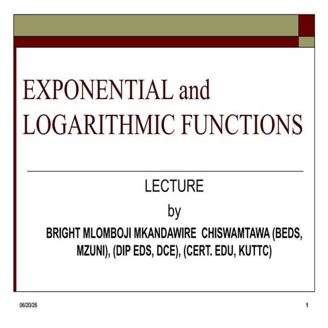 EXPONENTIAL & LOGARITHMIC FUNCTIONS - ECOHS -0426.ppt