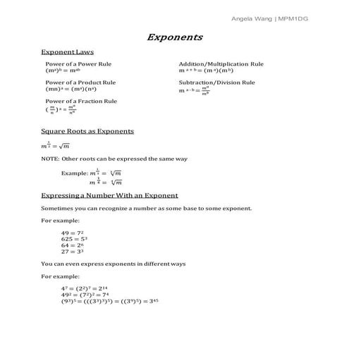 Exponents lesson and worksheet