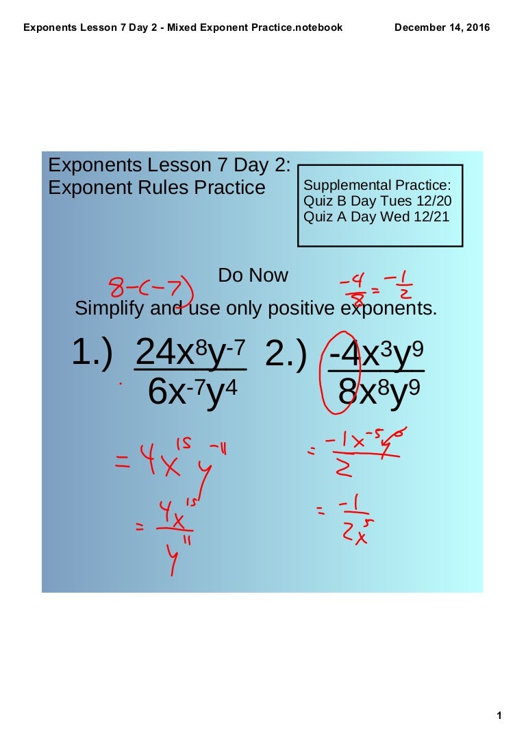 worksheet Exponent Practice exponents lesson 7 day 2 mixed exponent practice
