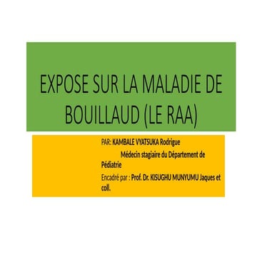 Exposé sur le rhumatisme articulaire aigu (RAA) ou la maladie de ...