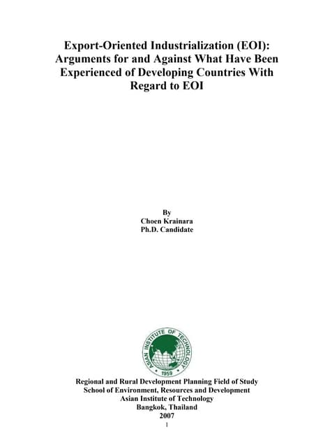 ExportOriented Industrialization (EOI) Arguments For and Against Wh…
