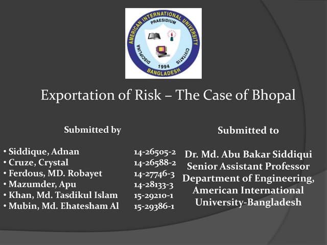 Exportation of risk the case of Bhopal