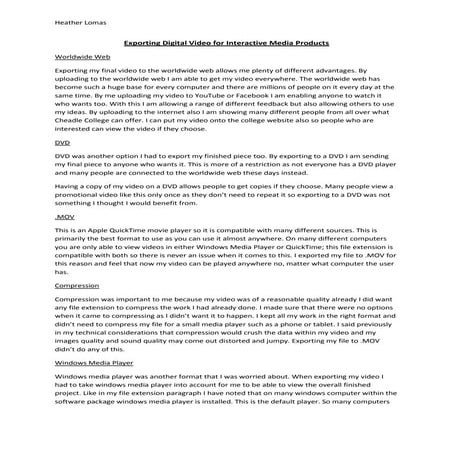 Exporting digital video for interactive media products