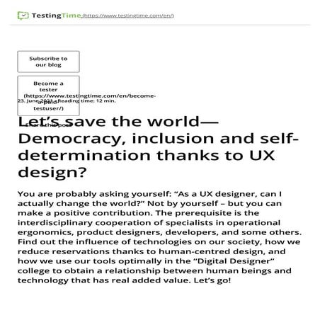TestingTime - Guest Article - let’s save the world—democracy, inclusion and s...