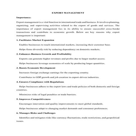 EXPORT MANAGEMENT IMPORTANCE AND FEATURES