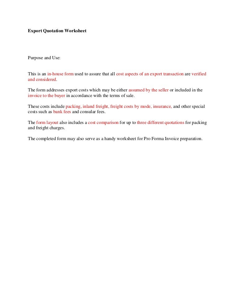 Export Quotation Worksheet