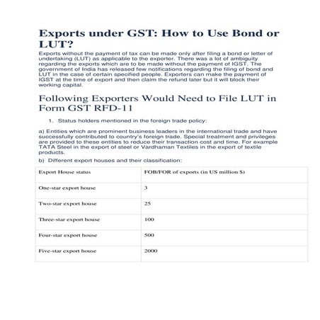 Exports under GST : LUT & Bond