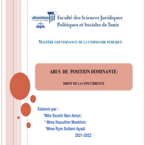 ABUS  DE  POSITION DOMINANTE:  DROIT DE LA CONCURRENCE 