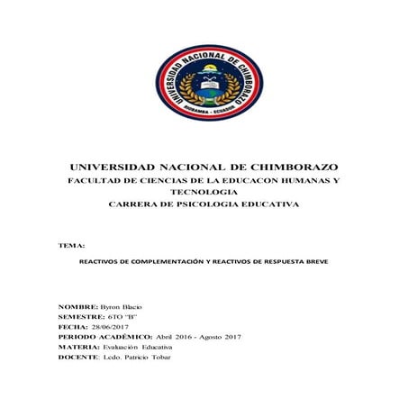 Exposicion de reactivos de completacion y respuesta breve