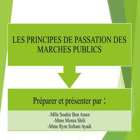 LES PRINCIPES DE PASSATION DES MARCHES PUBLICS