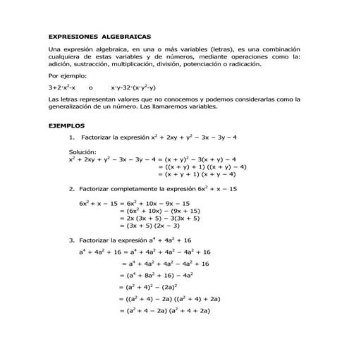 Expresiones Algebraicas, Ejemplos