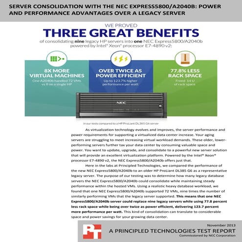 Server consolidation with the NEC Express5800/A2040b: Power and performance a...