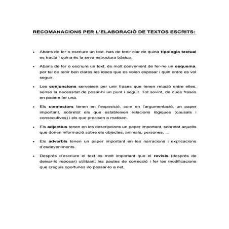 Expressio escrita recomanacions