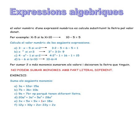 Expressions algebriques