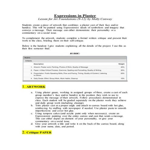 Expressions in plaster lesson plan