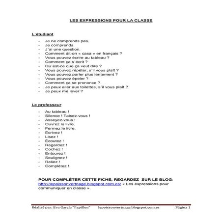 Expressions pour la classe.