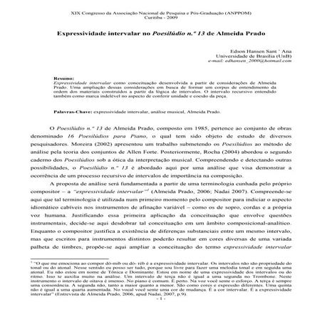 Expressividade intervalar no Poesilúdio n.º 13 de Almeida Prado  