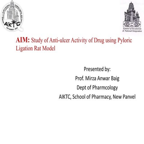 Expt 3  antiulcer activity by pyloric ligation method