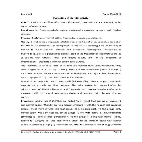  Evaluation of diuretic activity