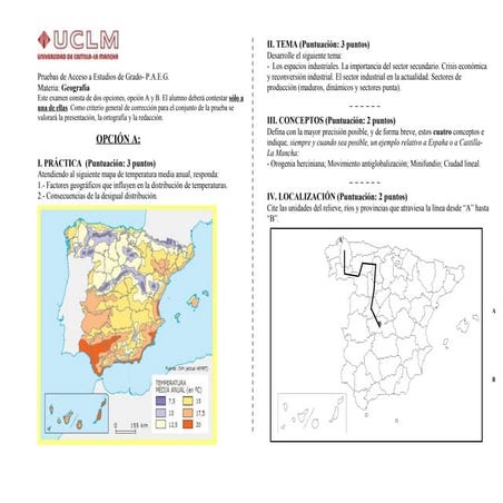 Examen de selectividad. Geografía, junio 2014. Castilla la Mancha.