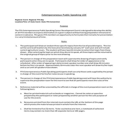 Extemporaneous public speaking lde