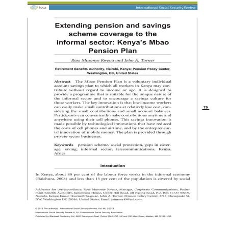Extending pension and savings scheme coverage to the informal sector