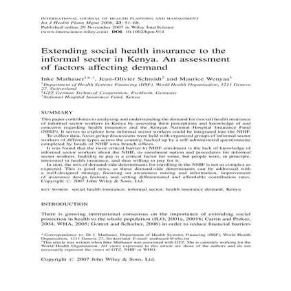 Extending social health insurance to the informal sector in kenya