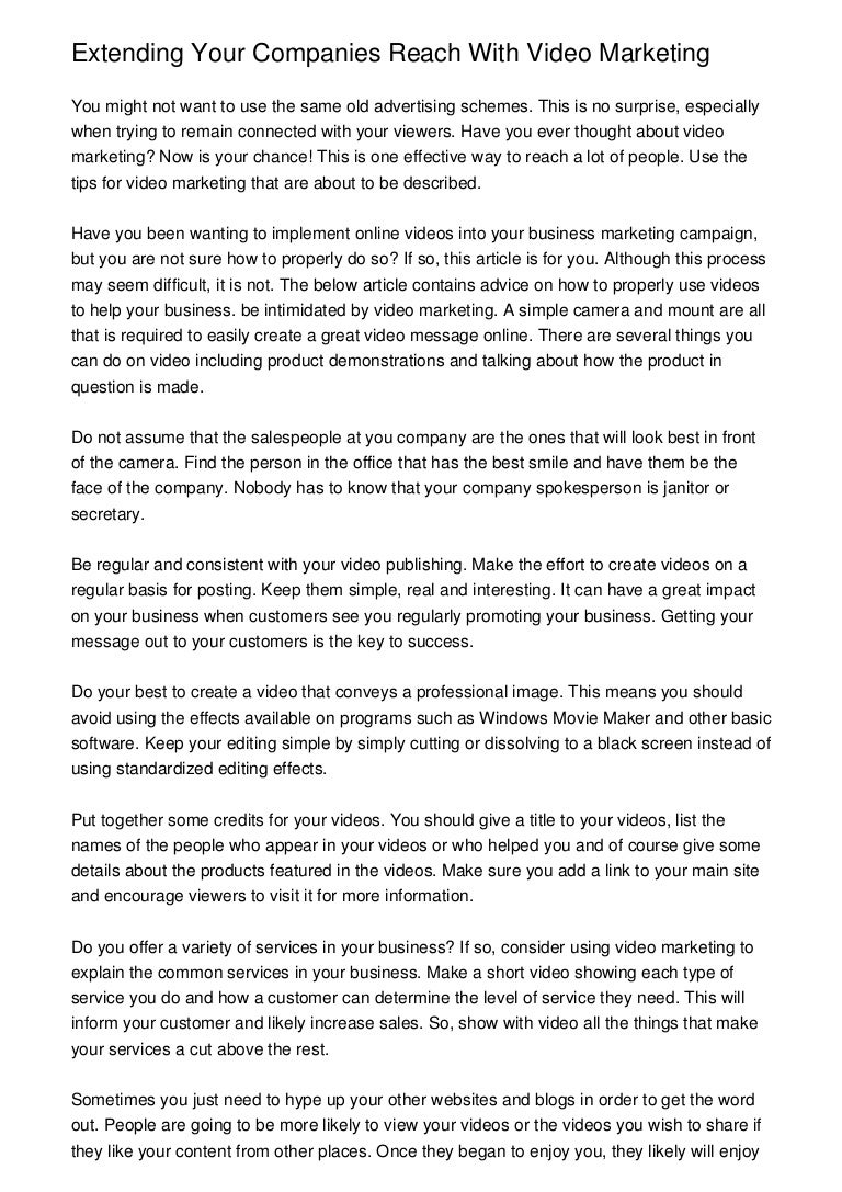 Extending Your Companies Reach With Video Marketing