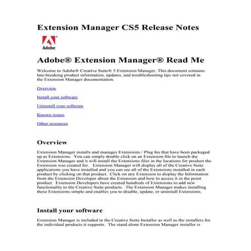Extension manager cs5 release notes