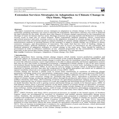 Extension services strategies in adaptation to climate change in oyo state, n...