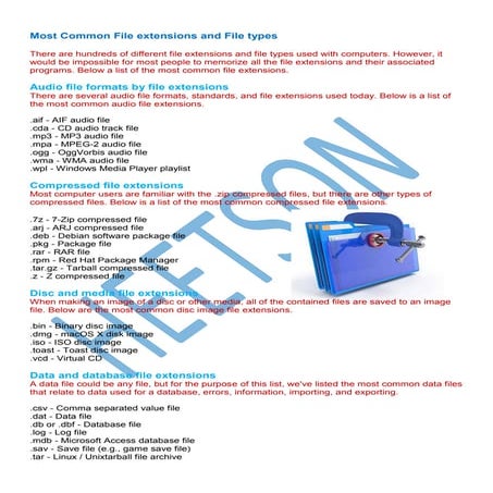 Important File Extension of Computer Notes