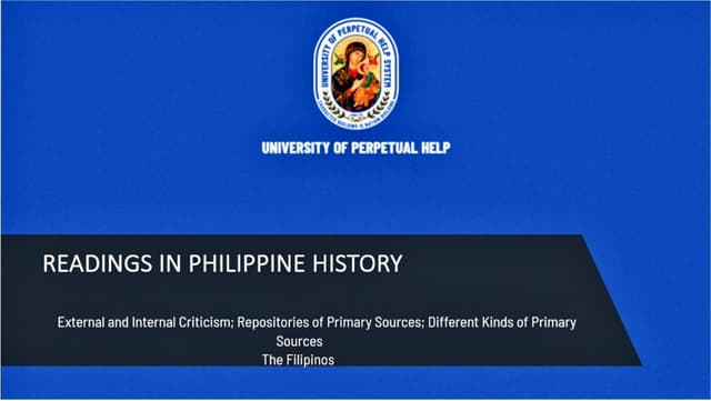 External and Internal Criticism: Readings in Philippine History