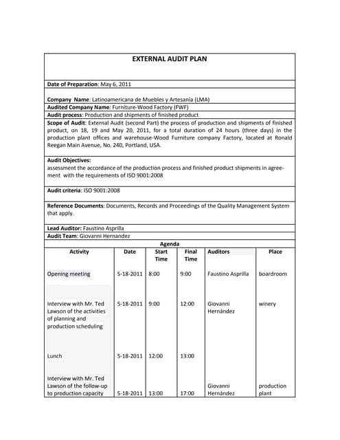 External audit plan